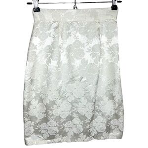 XS Vintage 90’s Ivory White Floral Satin Brocade Pencil Skirt